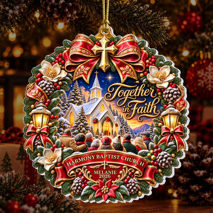 Together In Faith, Gift For Christian | Personalized 3D Relief White Acrylic Ornament