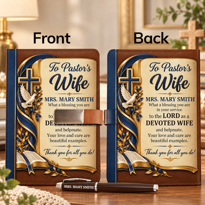 To Our Pastor And Pastor's Wife, Christian Gift For Pastor | Personalized Leather Notebook & Pen Set