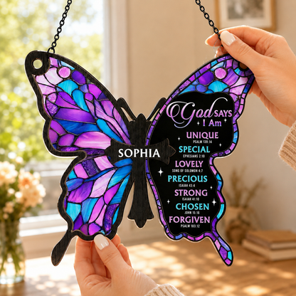 God Says I Am, Gift of Identity | Personalized Acrylic Suncatcher