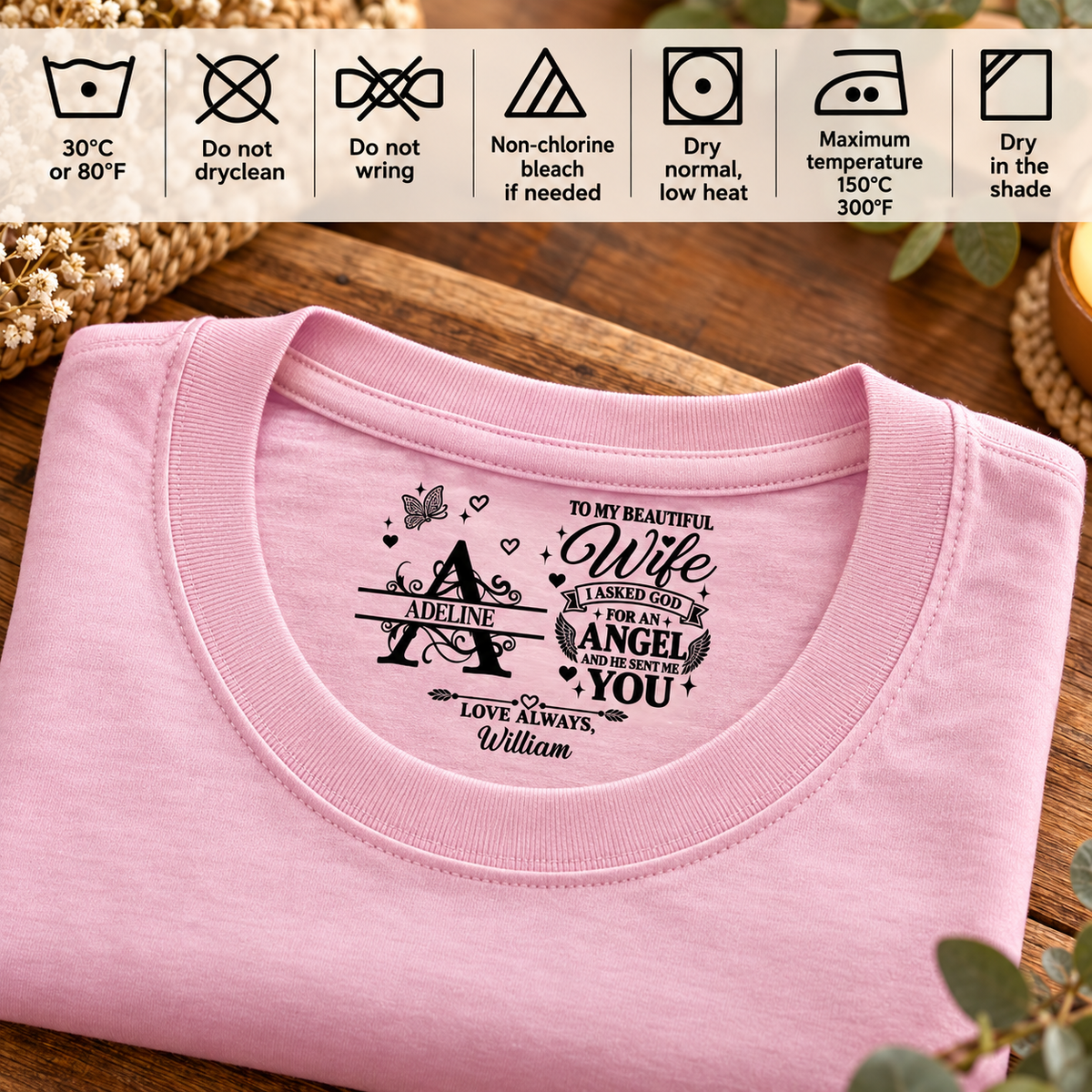 To My Dear Wife I Asked God For An Angel And He Sent Me You, Gift For Wife - Personalized Shirt With Design Inner Neck