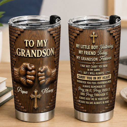 Pray On It Pray Over It Pray Through It, Gift For Son | Personalized Stainless Steel Tumbler