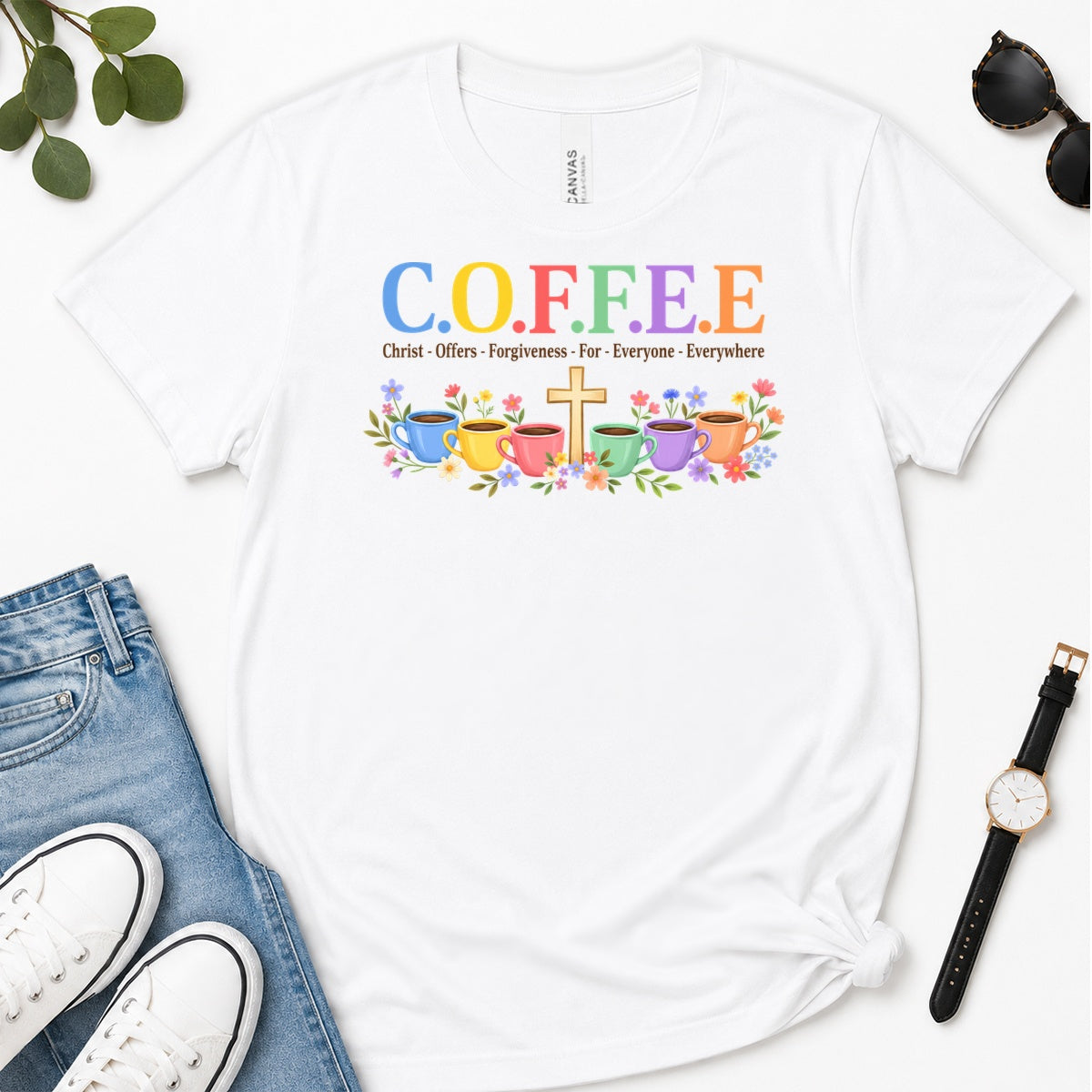 COFFEE Christ Offers Forgiveness For Everyone Everywhere, Gift For Christian Coffee Lovers - 2D Unisex Premium T-shirt