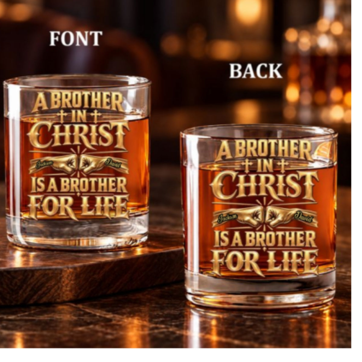 Brother In Christ Are Brother, Christian Gifts For Brother | Personalized Round Whiskey Glass