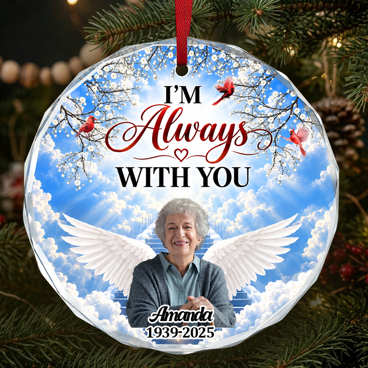 I'm Always With You, Gift For Mom - Personalized Heart Shaped Glass Ornament