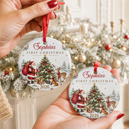 First Christmas, Gift For Family | Personalized Round Shaped Ceramic Ornament