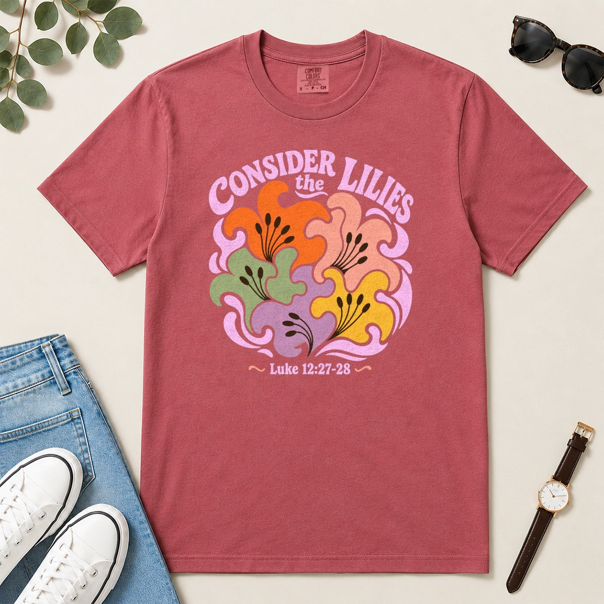 Consider The Lilies, Gift For Christian Flower Lovers - 2D Unisex Garment-dyed T-shirt