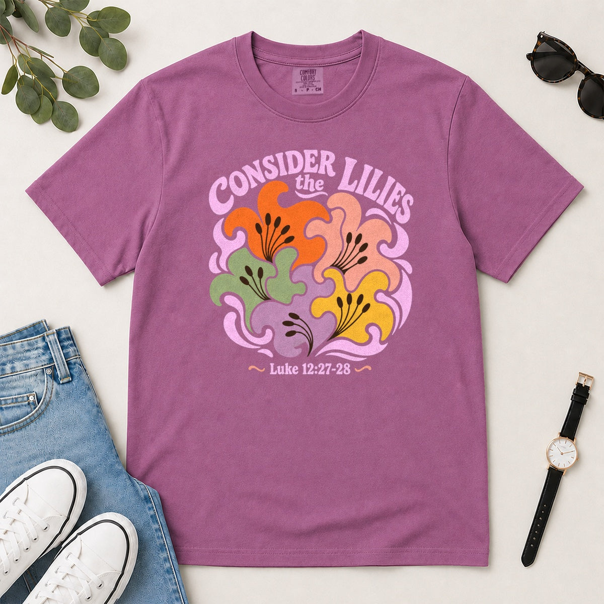 Consider The Lilies, Gift For Christian Flower Lovers - 2D Unisex Garment-dyed T-shirt