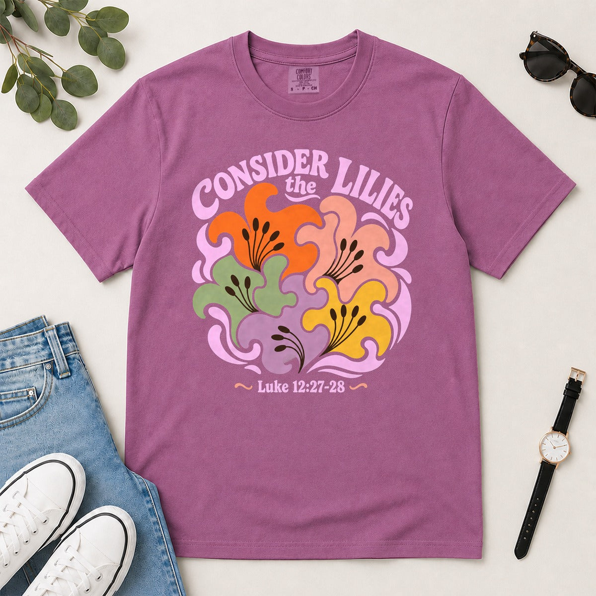Consider The Lilies, Gift For Christian Women | 2D Unisex Garment-dyed T-shirt