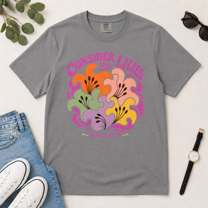 Consider The Lilies, Gift For Christian Women | 2D Unisex Garment-dyed T-shirt