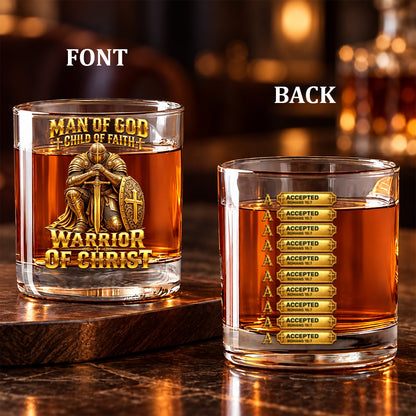 Man Of God, Christian Gifts For Husband, Dad, Son, Grandpa | Personalized Round Whiskey Glass
