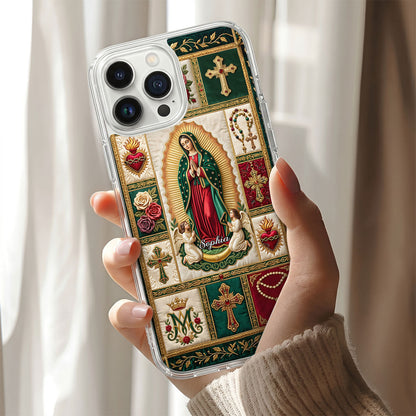 Marian Devotional Patchwork, Gift For Her - Personalized Clear Silicone Phone Case