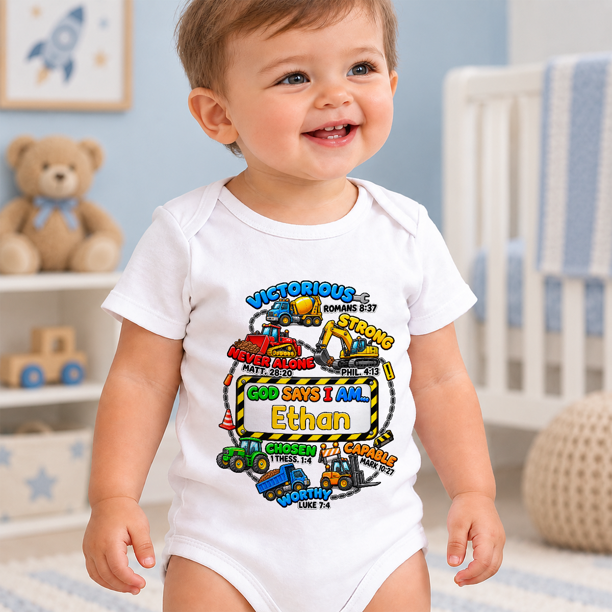 God Says I Am Victorious, Strong, Never Alone, Gift For Babies | Personalized Custom Baby Onesie