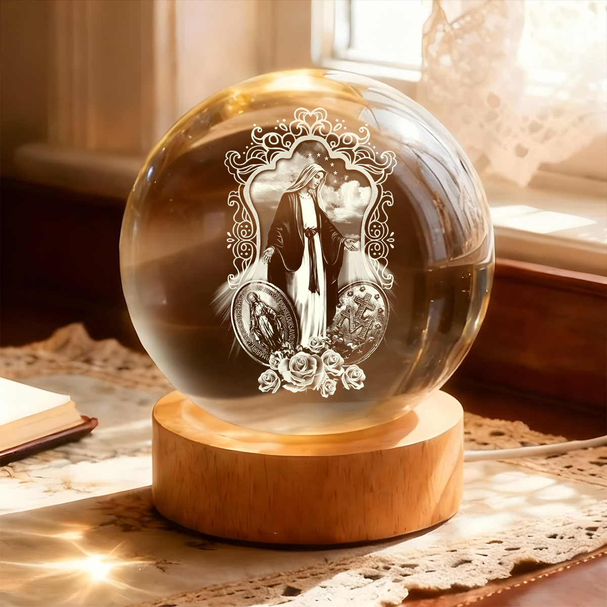 Midnight Miracle Of Mary - Personalized Crystal Ball Night Light