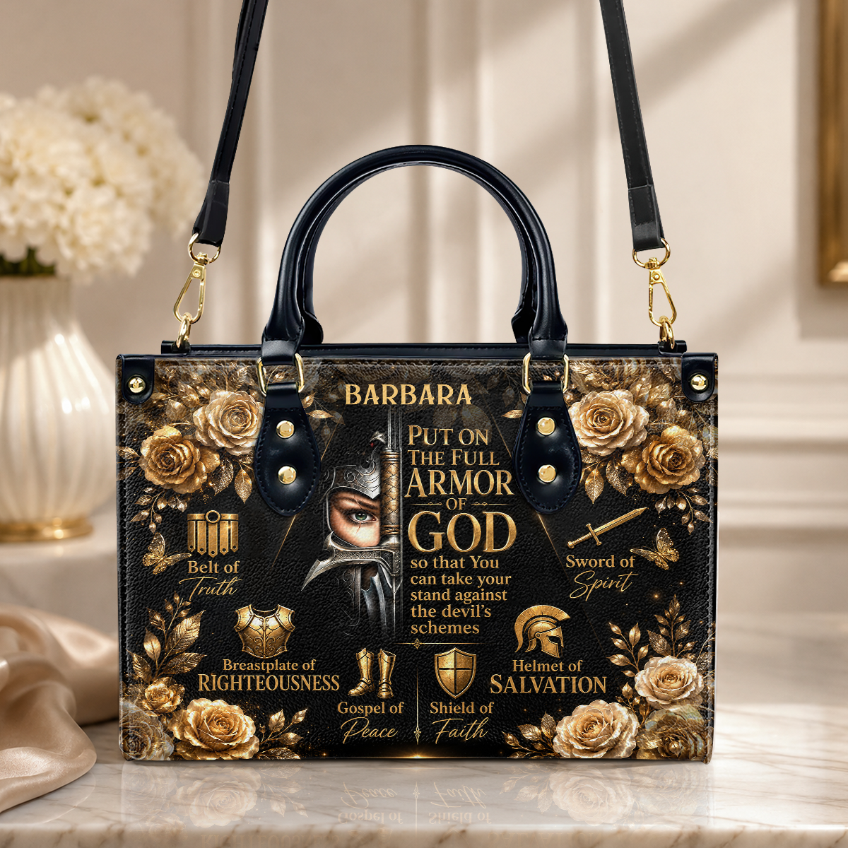 Armor Of God, Gift For Her | Personalized Leather Handbag