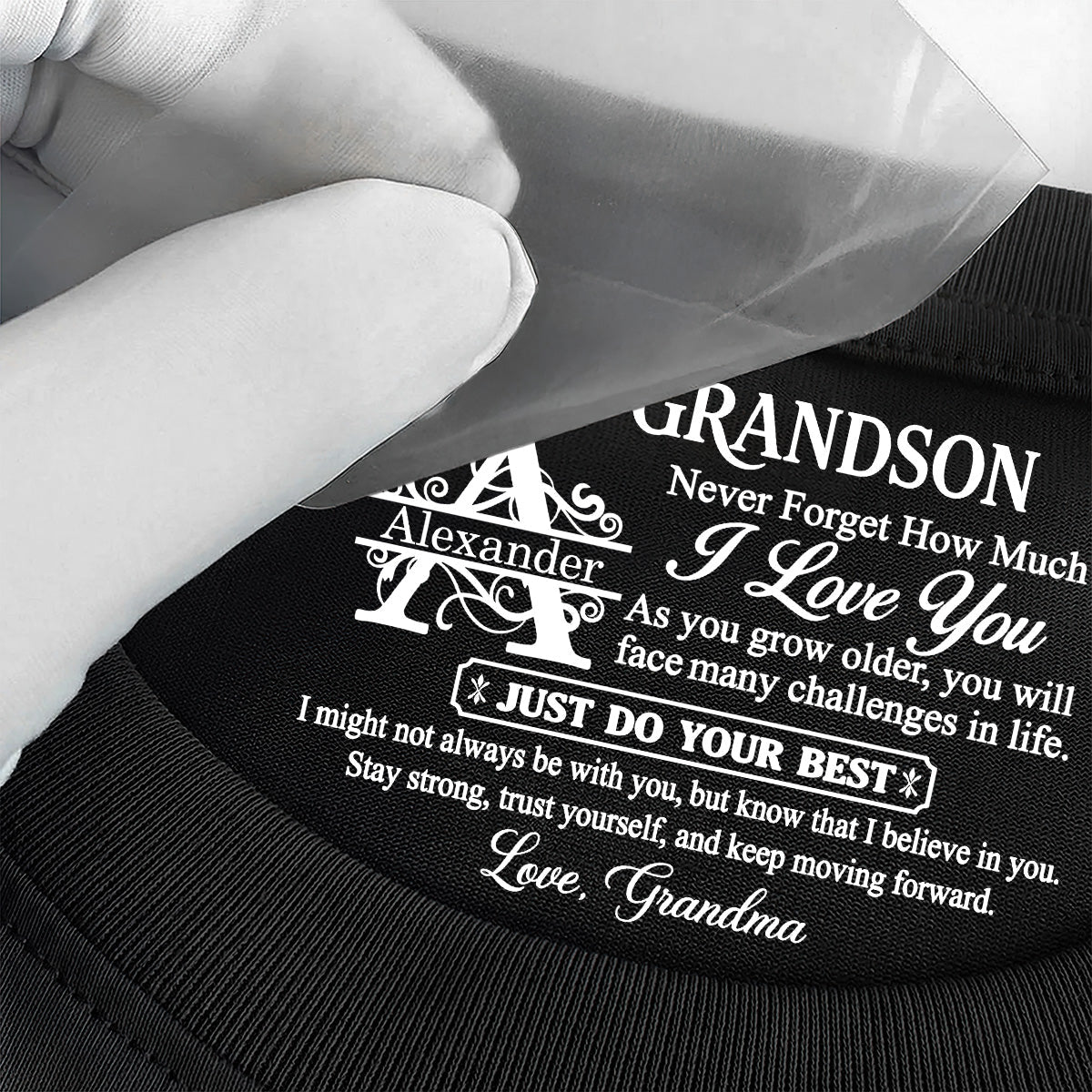 To My Grandson Never Forget How Much I Love You, Gift For Grandson | Personalized Shirt With Design Inner Neck