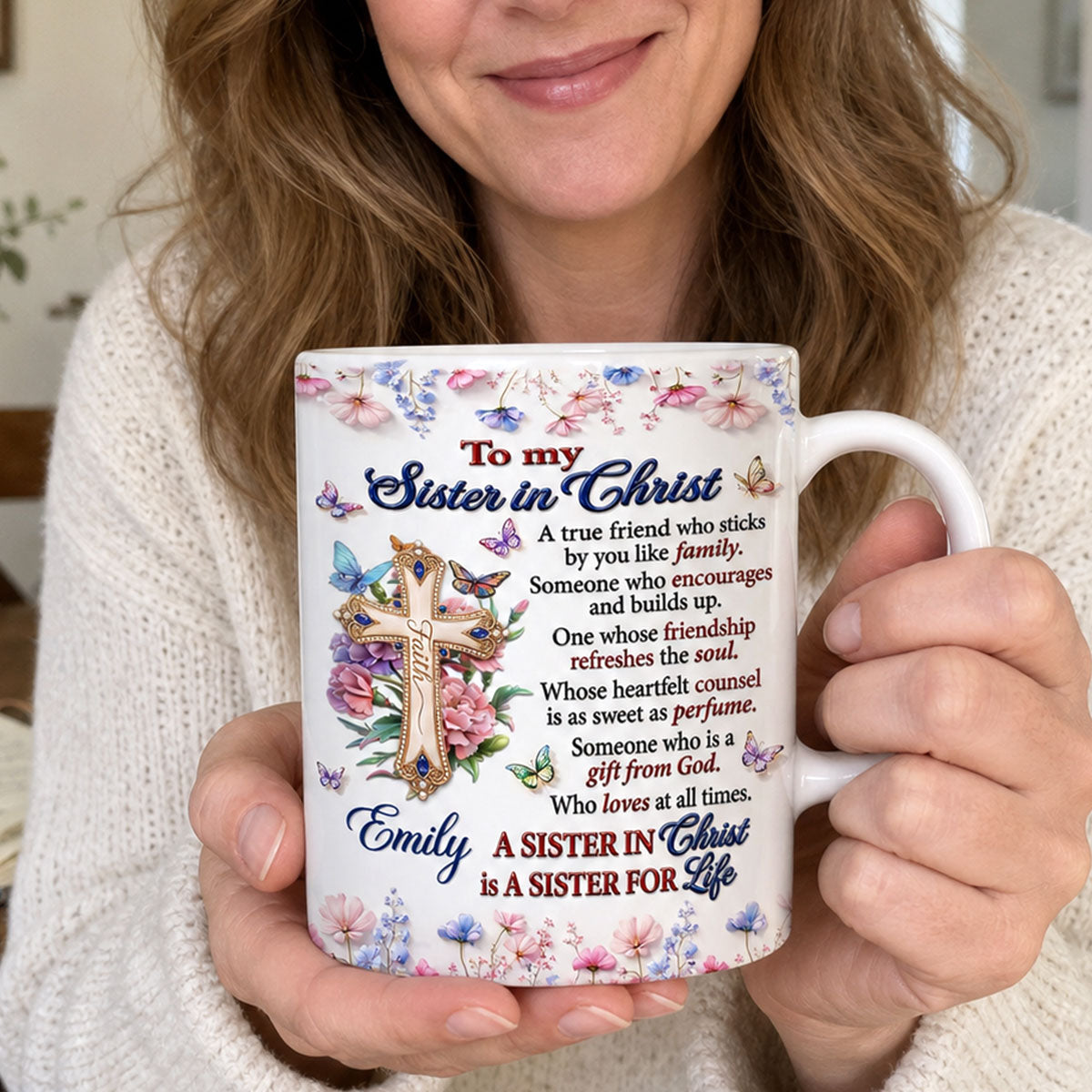 Who Loves At All Times, Christian Gift For Sister In Christ | Personalized Ceramic Coffee Mug