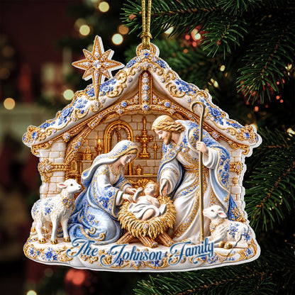 Our Family Nativity, Gift For Family | Personalized 3D Relief White Acrylic Ornament