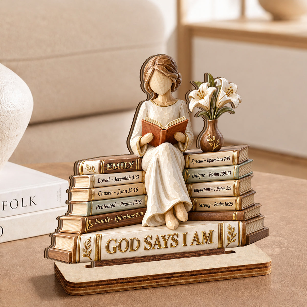 God Says I Am, Gift For Women | Personalized 2-Layer Wood Plaque With Flat Base