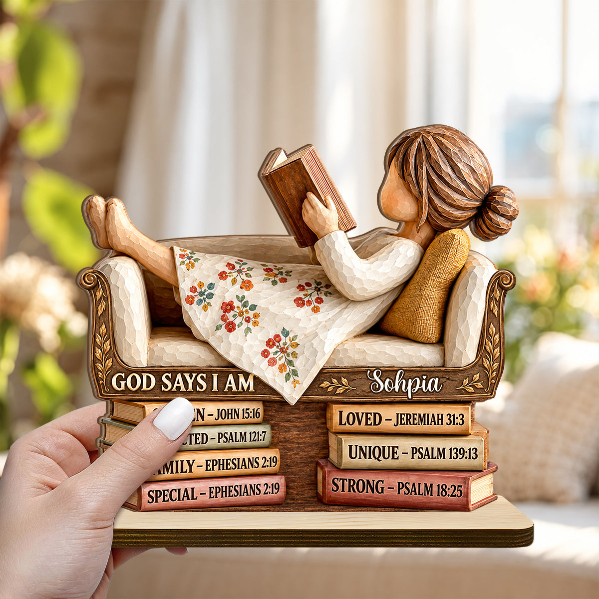 God Says I Am, Gift For Her | Personalized 2-Layer Wood Plaque With Flat Base