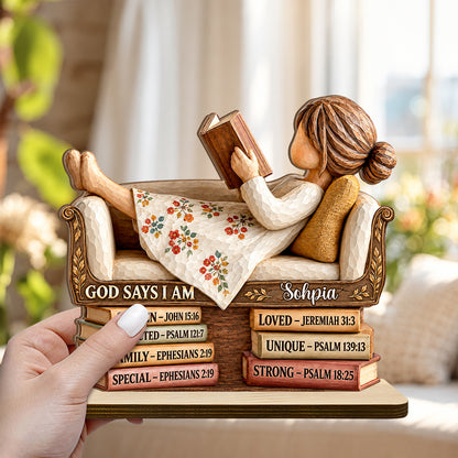 God Says I Am, Gift For Her | Personalized 2-Layer Wood Plaque With Flat Base