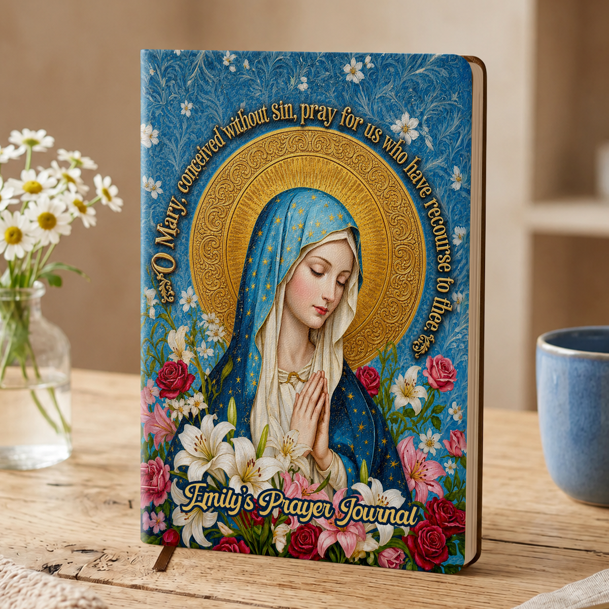 Our Lady Of Grace And Roses, Gift For Mom | Personalized Leather Cover Notebook