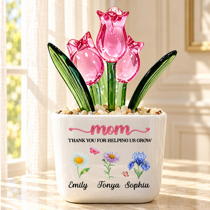 Thank You For Helping Me Grow, Gift For Mom, Grandma | Personalized Glass Everlasting Tulips