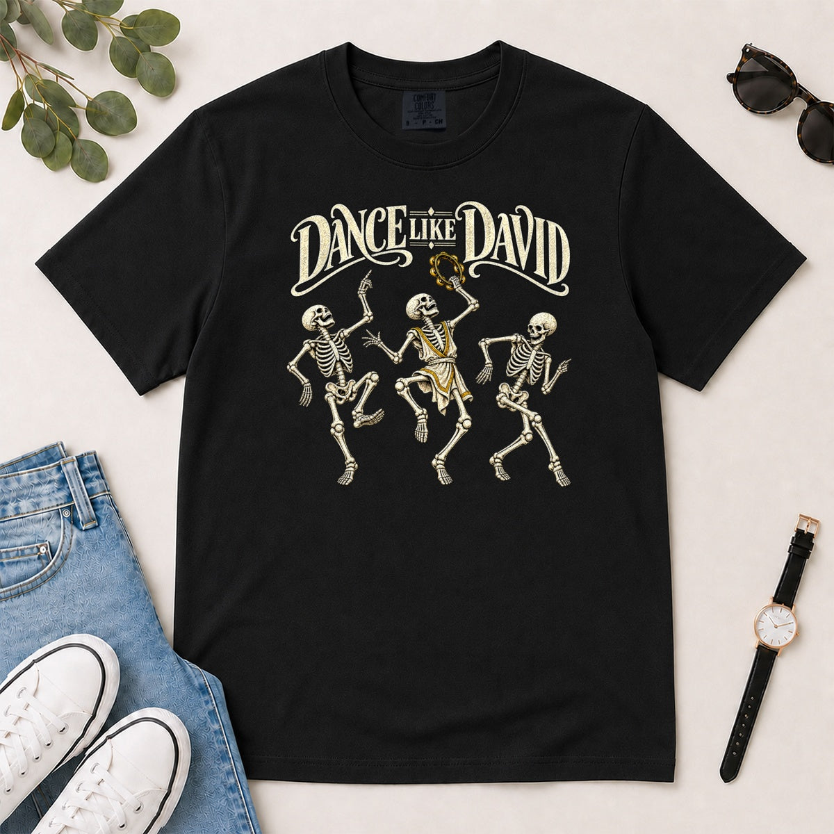 Dance Like David Skeleton, Gift For Christian Halloween Lovers - 2D Unisex Garment-dyed T-shirt