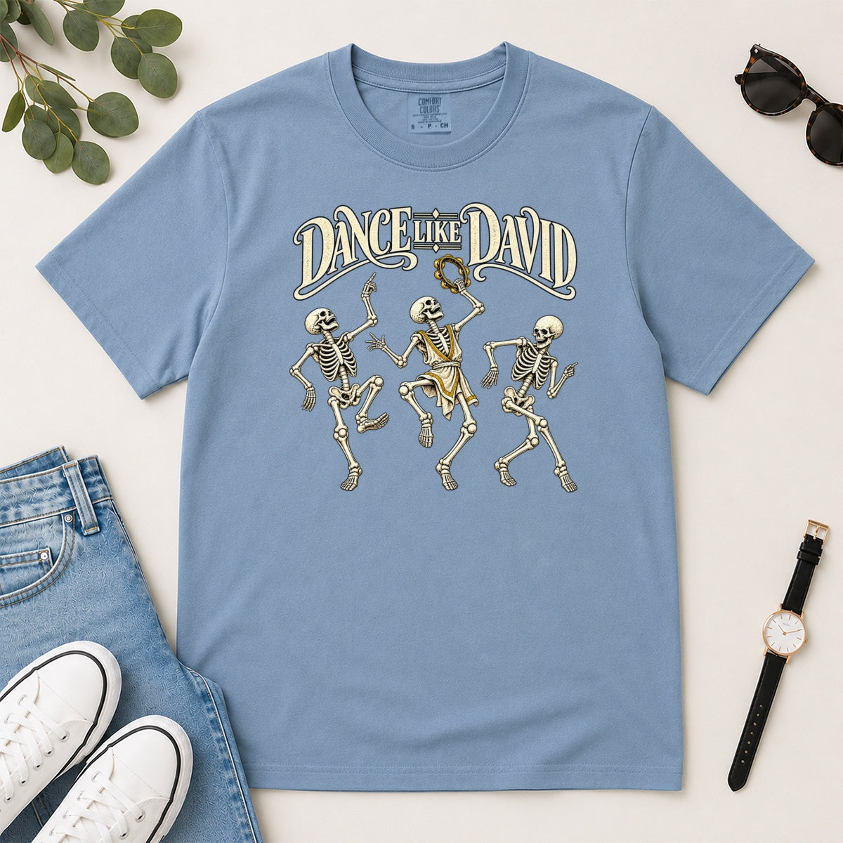 Dance Like David Skeleton, Gift For Christian Halloween Lovers - 2D Unisex Garment-dyed T-shirt