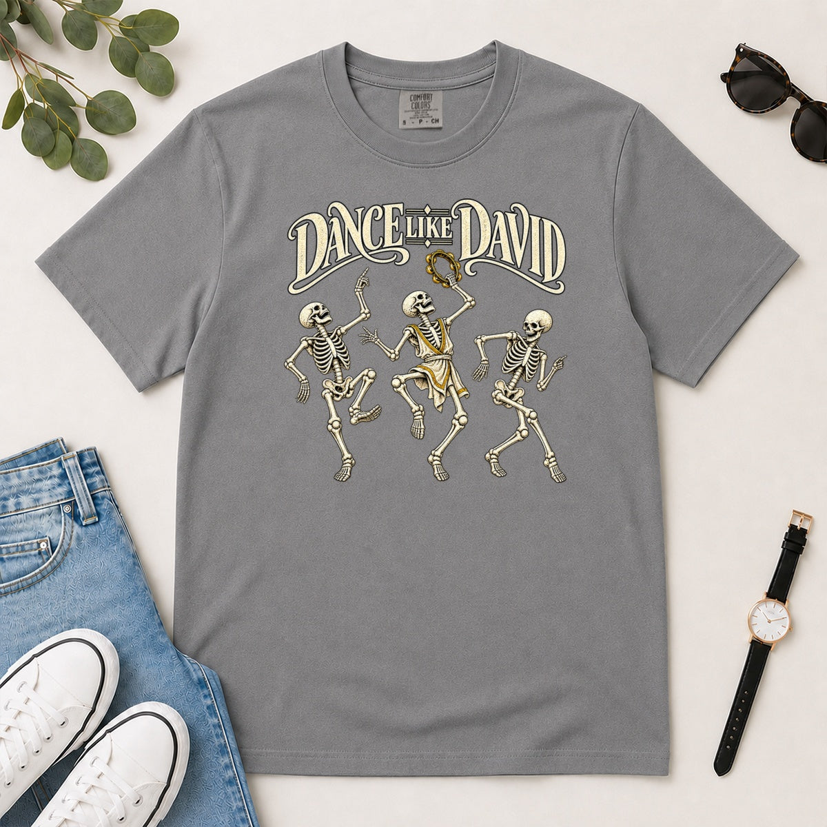 Dance Like David Skeleton, Gift For Christian Halloween Lovers - 2D Unisex Garment-dyed T-shirt