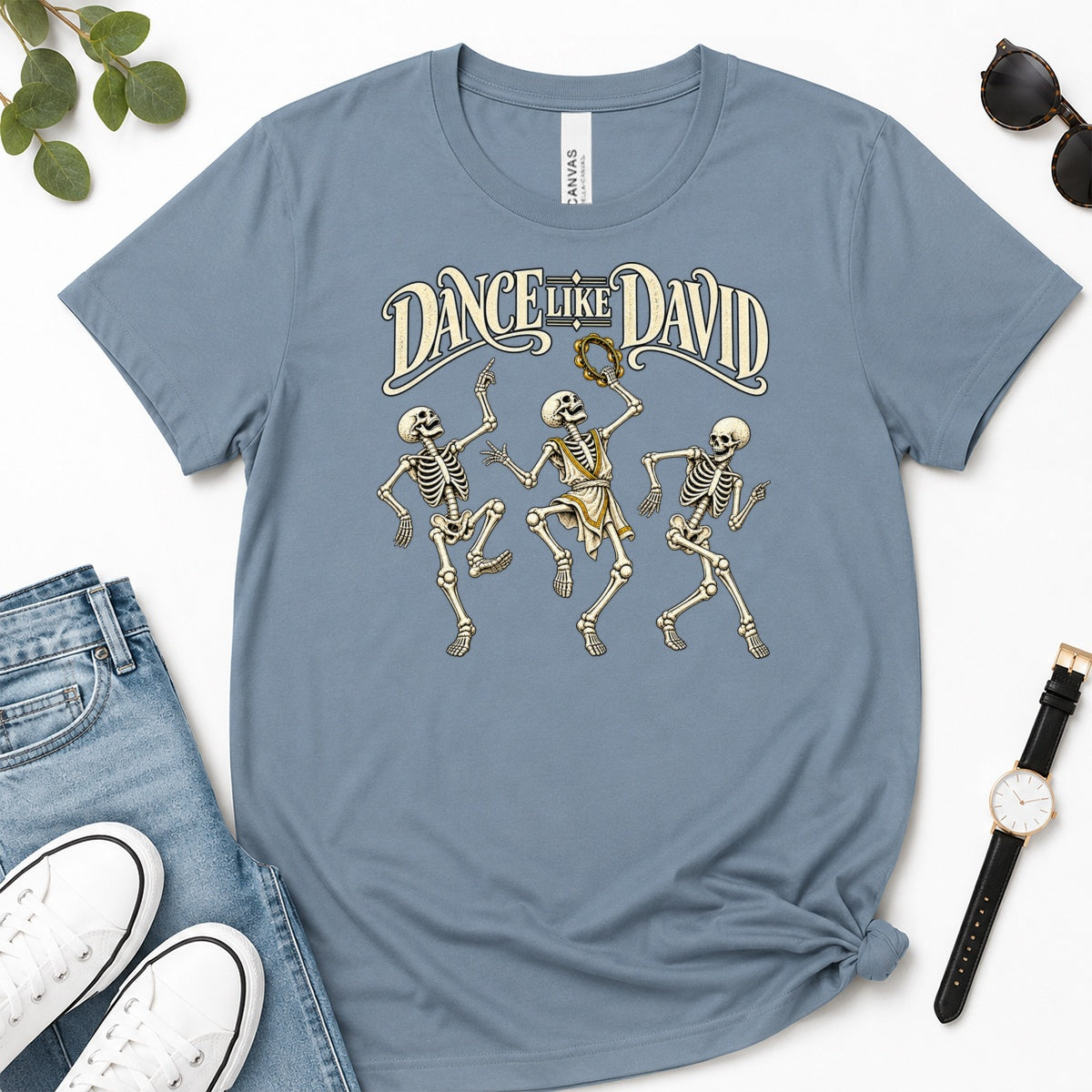 Dance Like David Skeleton, Gift For Christian Halloween Lovers - 2D Unisex Premium T-shirt