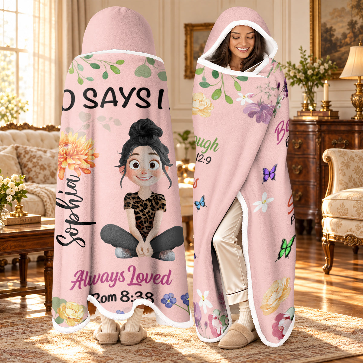 Kid Birth Flower God Says I Am, Gift For Loved One | Personalized Wearable Blanket Hoodie