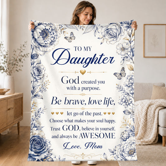 God Created You With A Purpose, Gift For Daughter | Personalized Fleece Blanket