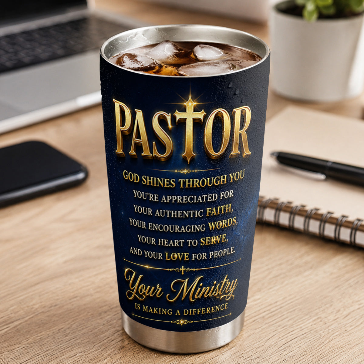 Our Pastor - God Shines Through You, Gift For Pastor | Personalized Stainless Steel Tumbler