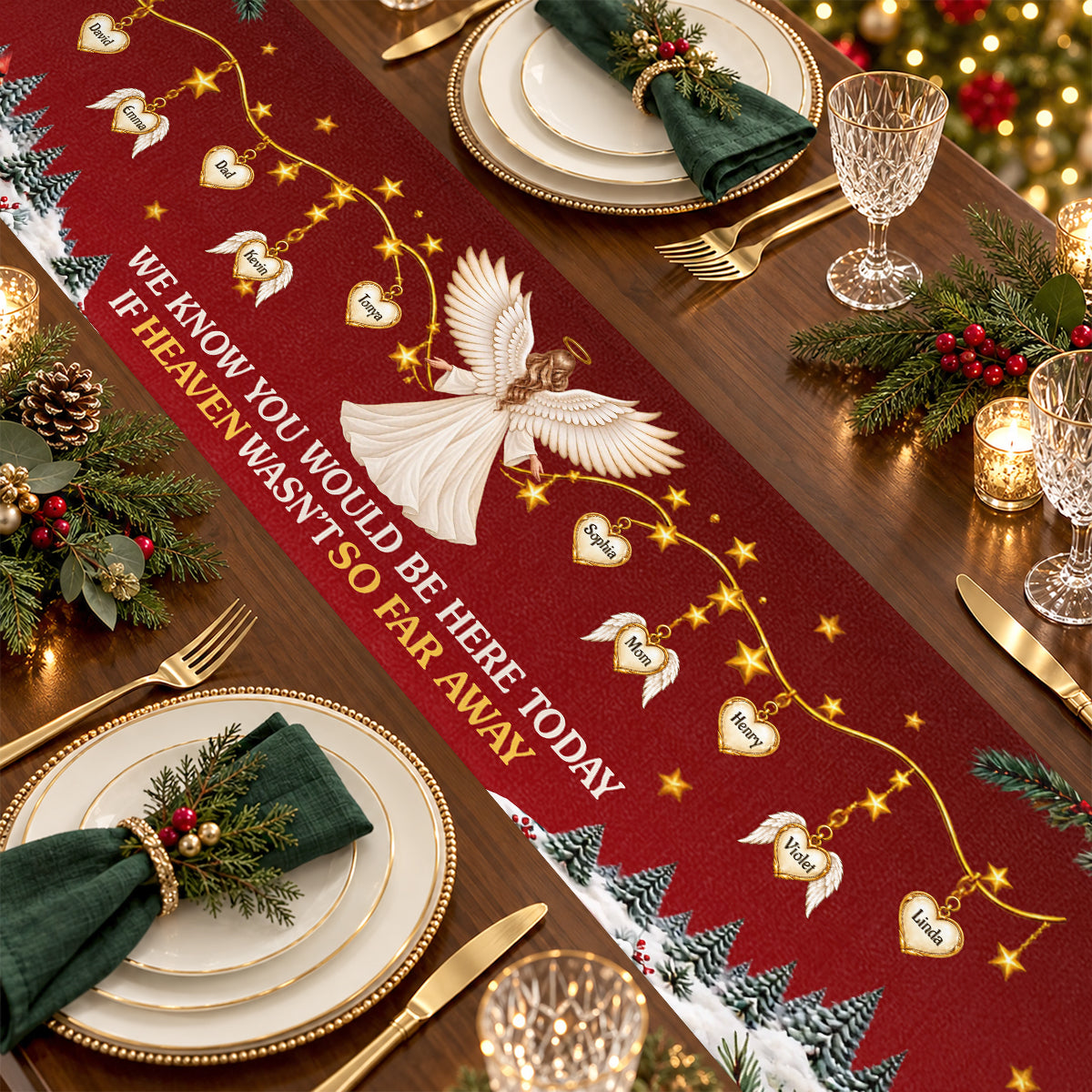 Custom Name Christmas Memorial Angel Decor, Gift For Family | Personalized Table Runner