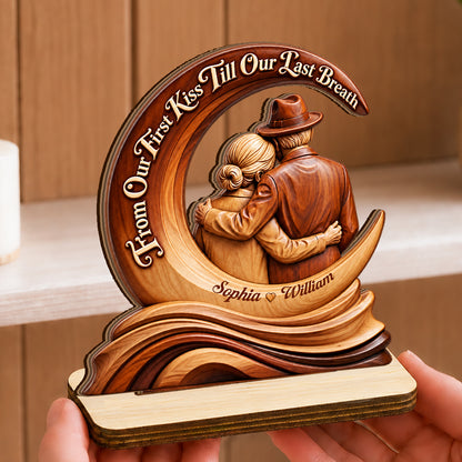 Till Our Last Breath Crescent Love Sculpture, Wedding Anniversary Gifts For Couples, Wife | Personalized 2-Layer Wood Plaque With Flat Base