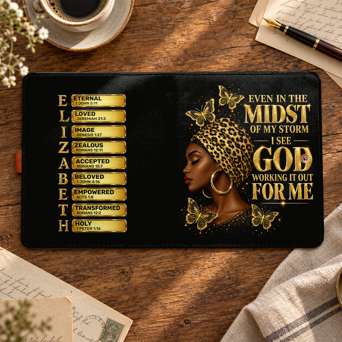 I See God Working It Out For Me, Gift For Women | Personalized Leather Notebook Cover With Pocket