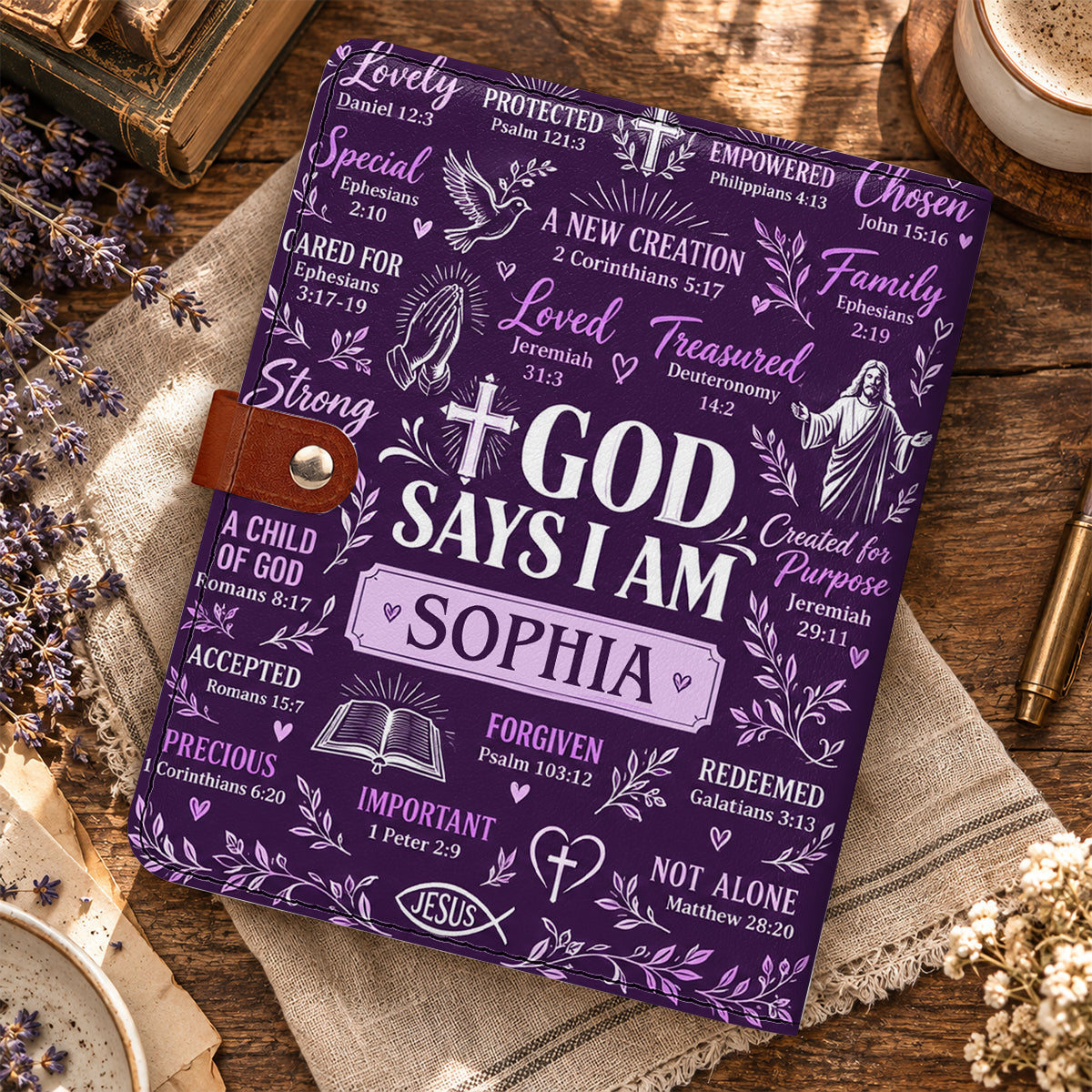 What God Says About You, Gift For Women | Personalized Leather Notebook Cover With Pocket