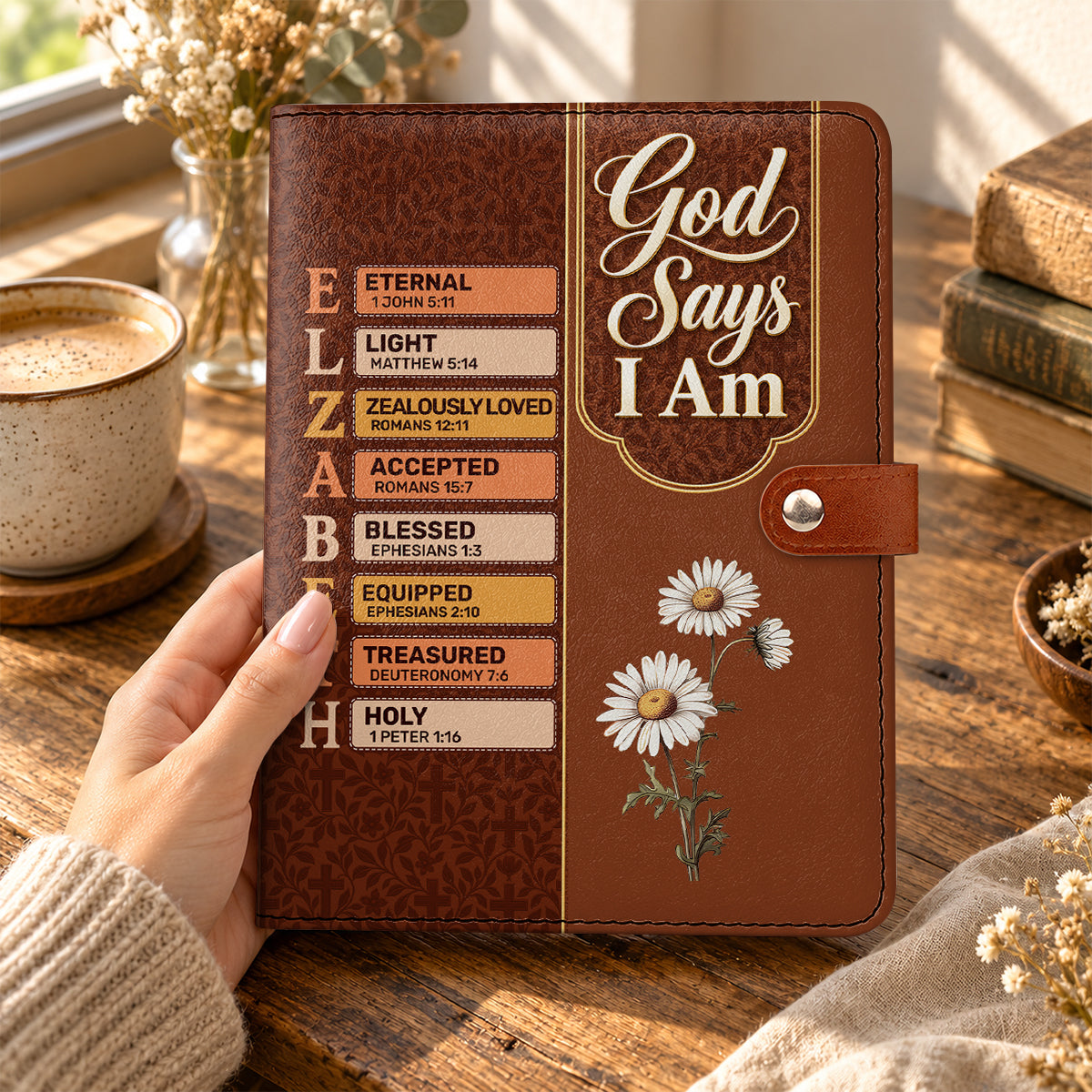 God Says I Am, Gift For Women | Personalized Leather Notebook Cover With Pocket