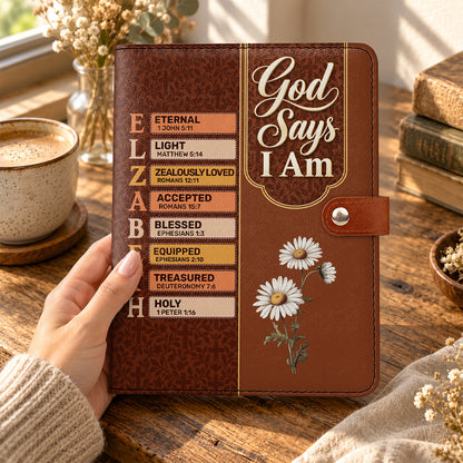 God Says I Am, Gift For Women | Personalized Leather Notebook Cover With Pocket