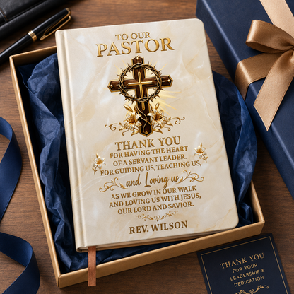 To Our Pastor For Having The Heart Of A Servant Leader | Personalized Leather Cover Notebook