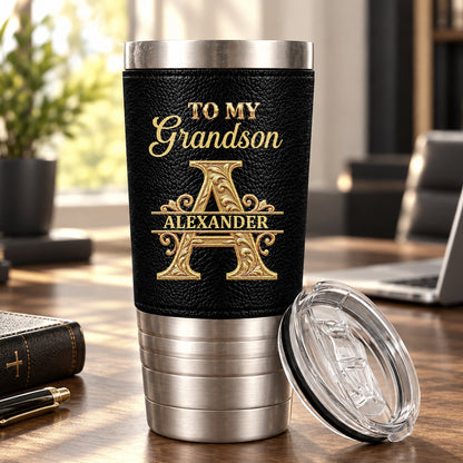 Be The Man I Know You Can Be, Gift For Grandson | Personalized 20oz Leather Wrapped Tumbler