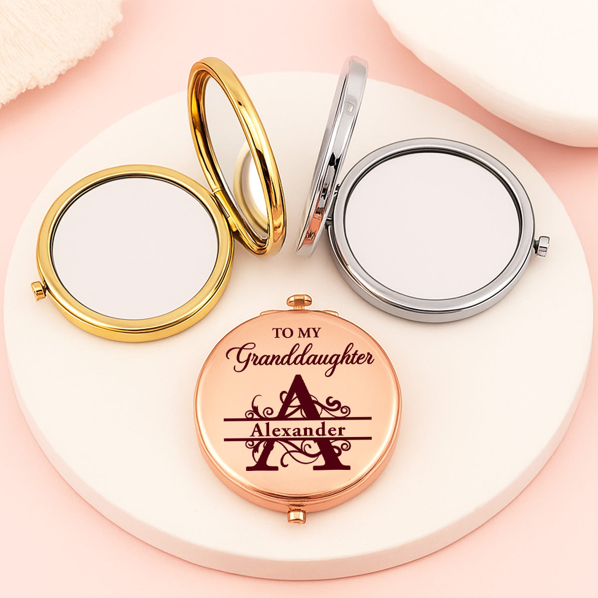 To My Granddaughter Never Forget How Much I Love You, Gift For Granddaughter | Personalized Circle Metallic Mirror