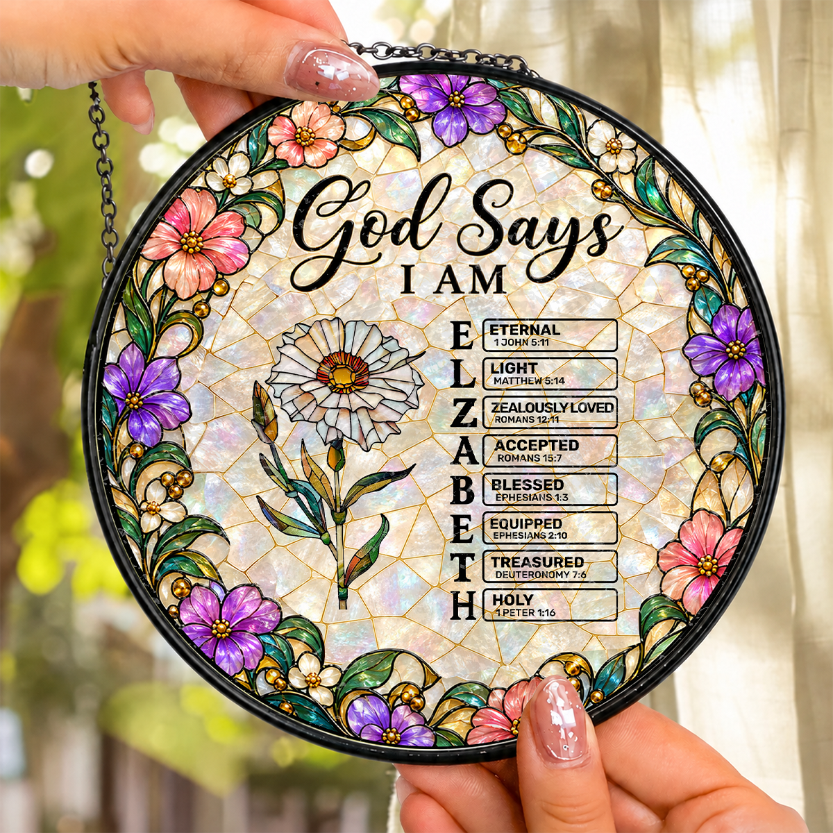 God Says I Am, Gift For Loved One | Personalized Stained Glass Window Hanging Suncatcher
