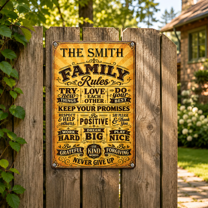 Family Rules, Gift For Family | Personalized Metal Sign