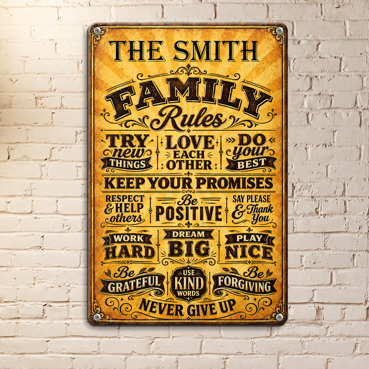 Family Rules, Gift For Family | Personalized Metal Sign