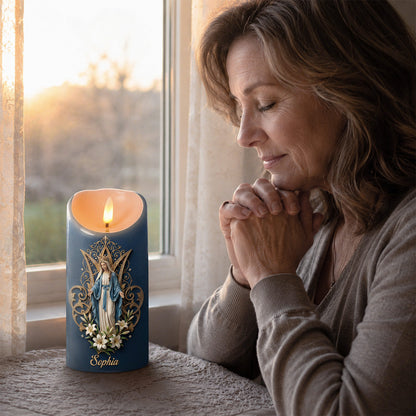 Crowned Maria Lily Devotion - Personalized Flameless LED Candle