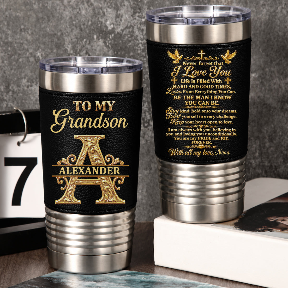 Be The Man I Know You Can Be, Gift For Grandson | Personalized 20oz Leather Wrapped Tumbler