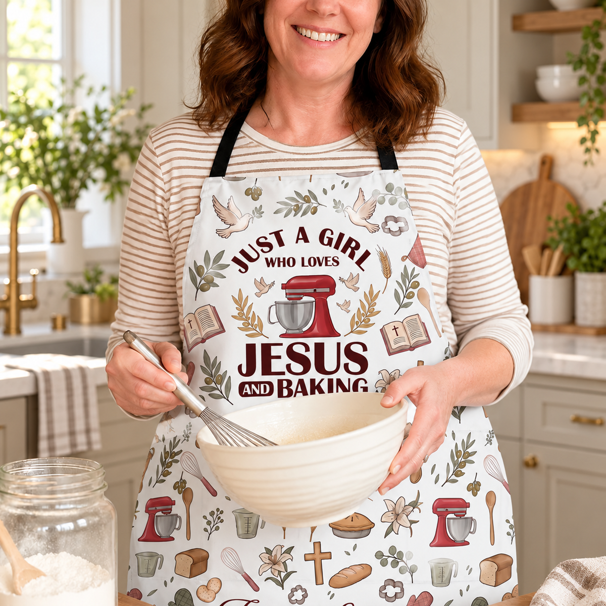 Just A Girl Who Loves Jesus and Baking, Gift For Women | Personalized Apron With Pocket