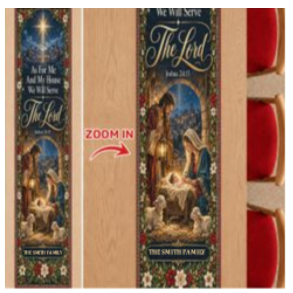 As For Me And My House We Will Serve The Lord, Christian Chrismas Gifts For Grandma, Family | Personalized Table Runner