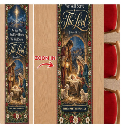 As For Me And My House We Will Serve The Lord, Christian Chrismas Gifts For Grandma, Family | Personalized Table Runner
